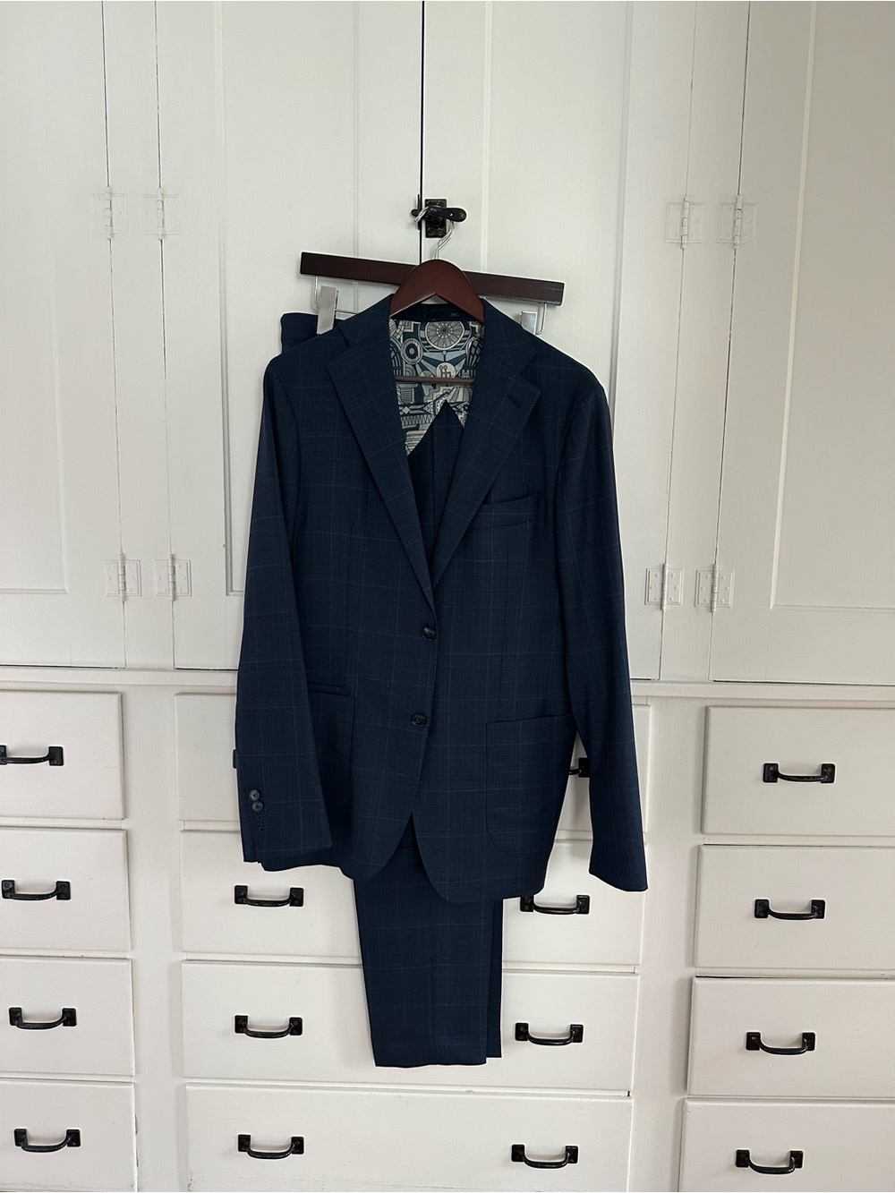 Munro Loro Piana Navy Windowpane Suit